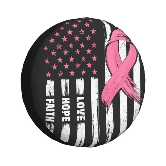 Susaid Ribbon Breast Cancer Awareness Print Water Proof Spare Tire Cover Wheel Tire Dust-proof Cover Fit Trailer, RV, SUV and Many Vehicle-15 inch