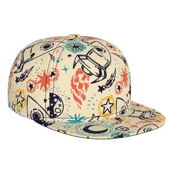 Susaid Rockets Print Baseball Cap Hip Hop Style Flat Visor Adjustable Outdoor Cap Unisex Adjustable Breathable