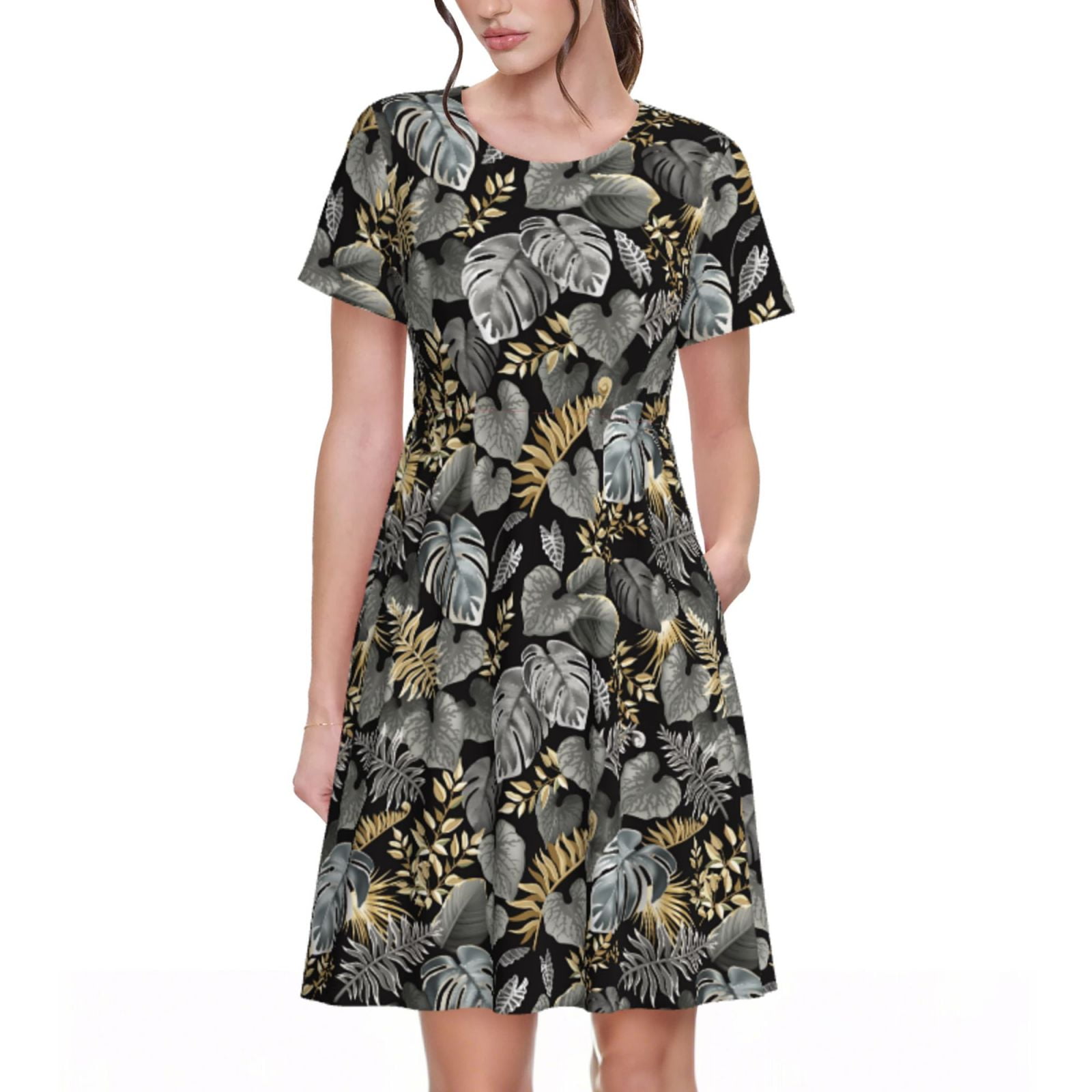 Scoop Back Floral Print A-line Dress 1711M3388