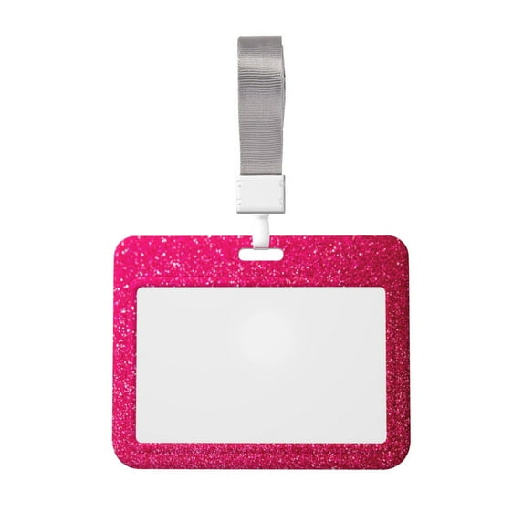 Susaid Rose Red Glitter Print ID Badge Holder with Double-Sided Windows Horizontal Hard Plastic Case Black Card Protector Pouch for Office School ID Credit Cards