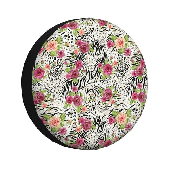 Susaid Roses Mixed Zebra Print Tire Covers,Waterproof Anti-UV Snow Sun Rain Tire Covers for RV,Truck, SUV, Trailer, Camper-14 inch