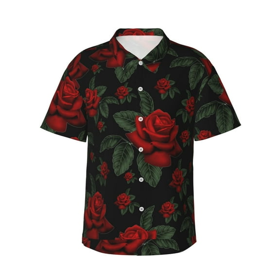 Susaid Roses Print Hawaiian Shirts for Men Women,Hawaiian Summer Short-Sleeve Casual Relaxed-Fit Button-Down,3X-Large