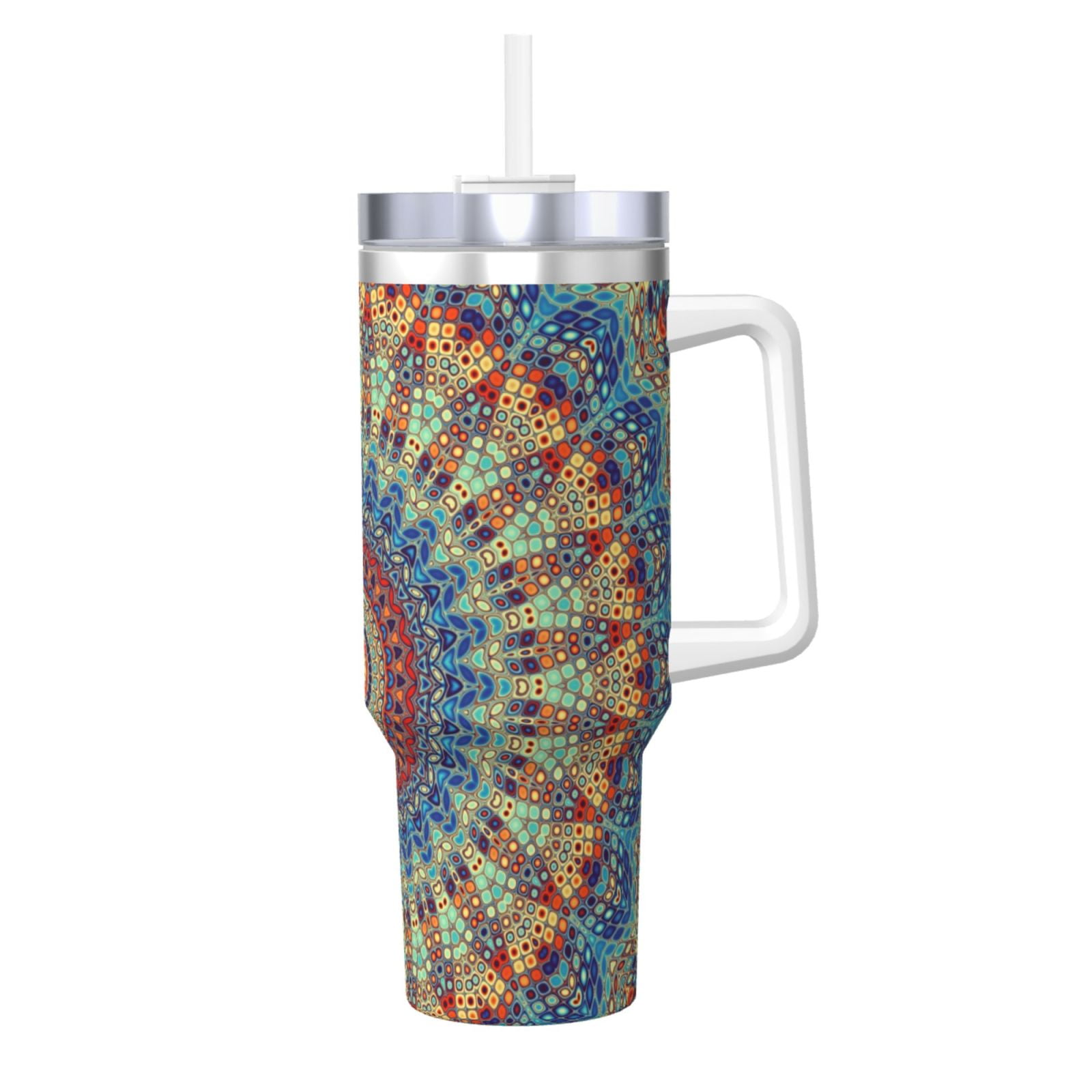 Susaid Round Mandala Print Indoor Outdoor Straw Lid 40oz Ice Bully With ...