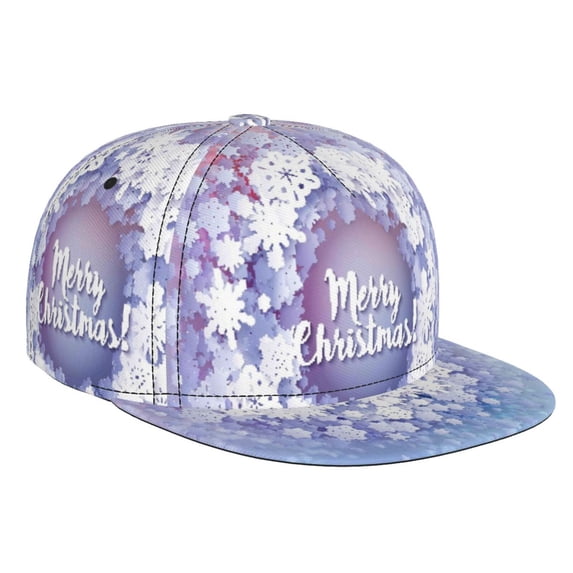 Susaid Round Snow Merry Christmas Print Baseball Cap Hip Hop Style Flat Visor Adjustable Outdoor Cap Unisex Adjustable Breathable
