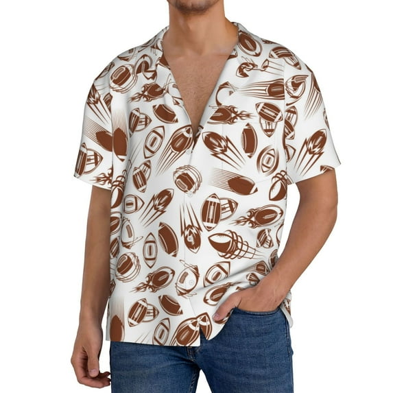 Susaid Rugby Style Print Men's Polo Shirts Button Down Short Sleeve Casual Summer Beach Vintage Shirts for Men-Large