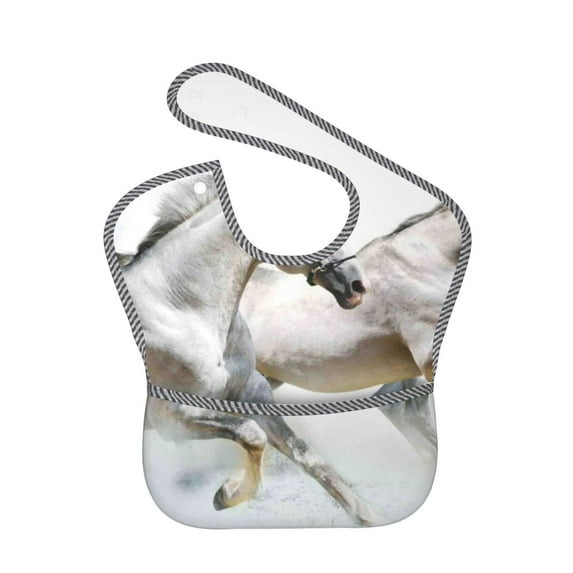 Susaid Running White Horses Print Bibs for Babies Toddlers Adjustable Waterproof Free Soft Durable Bibs for eating with Large Pocket Food Catcher