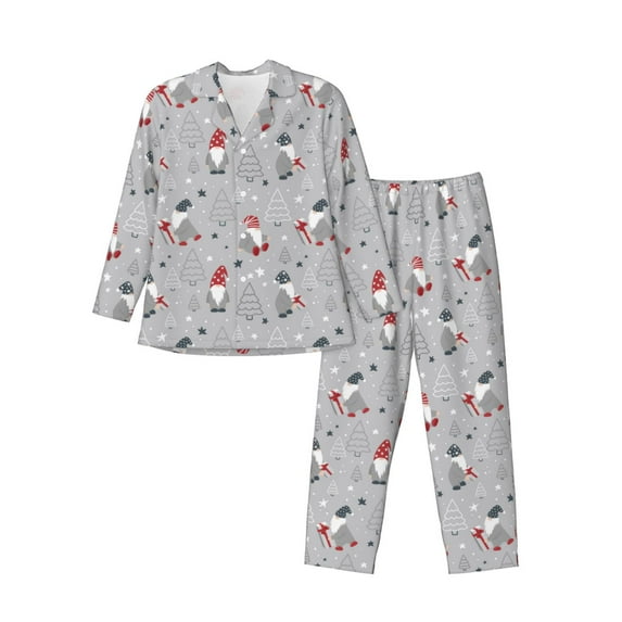 Susaid Santa with Gifts Print Men's Long Sleeve Pajama Set, Two-Piece Button-Down Loungewear PJs Set, Comfortable Sleepwear for Relaxation-Medium
