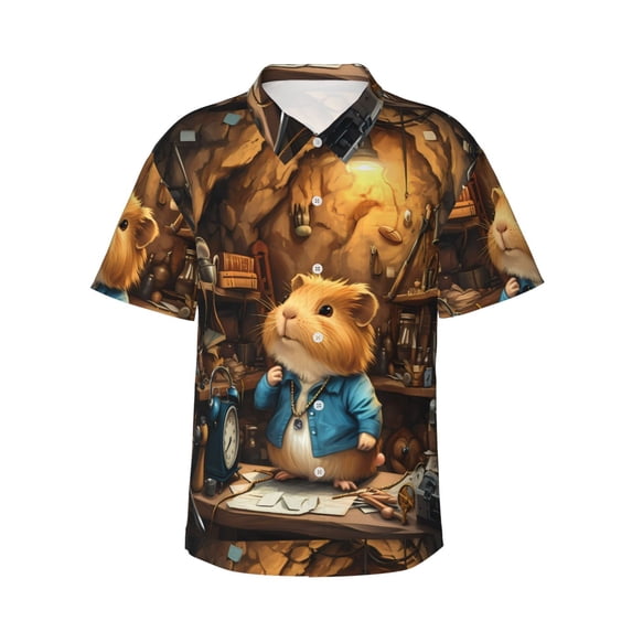 Susaid Scientist Guinea Pig Print Short Sleeve Shirts Button Down Casual Shirts Summer Beach Aloha Button Down Short Sleeve for Men ,X-Large