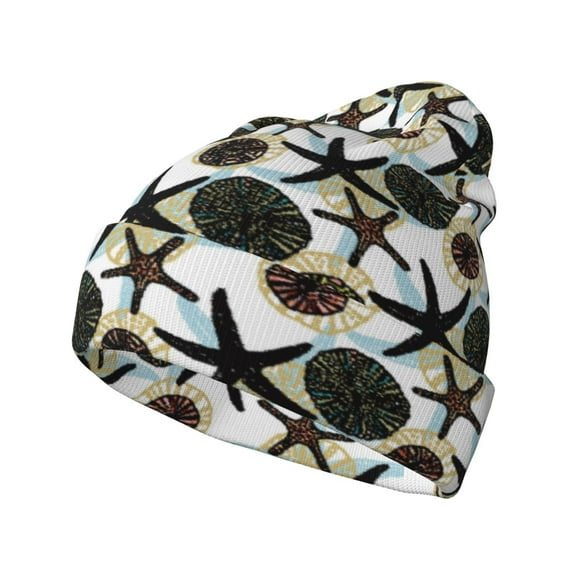 Susaid Sea Urchin Print Winter Beanie for Men Women, Lined Beanie Soft Warm Knit Hat Ski Cuffed Cap