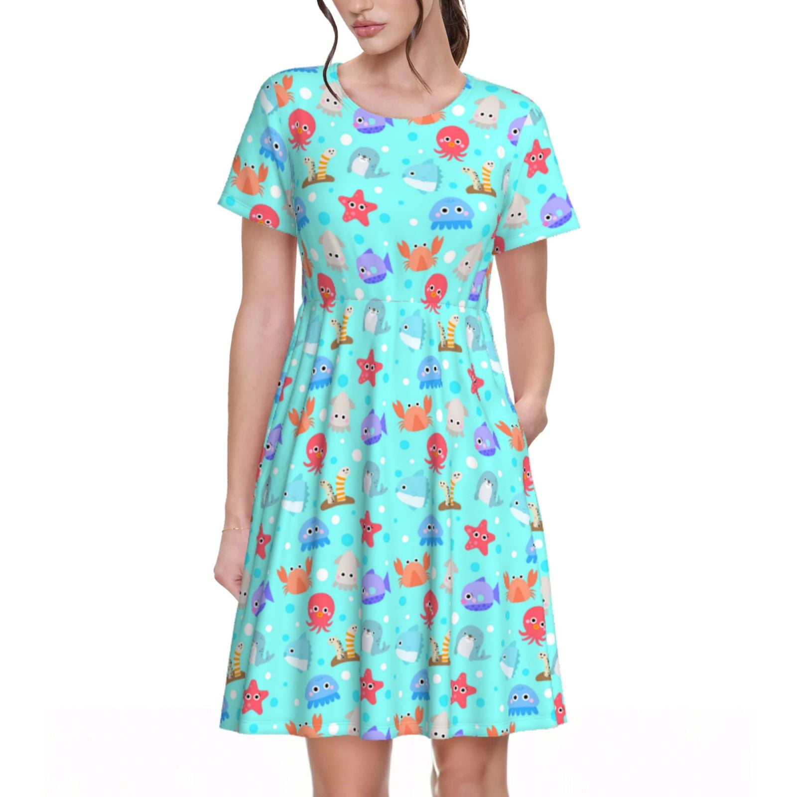 Floerns Girl's 3-Piece Graphic Print Short Sleeve A-Line Dress Set - Boho Style, Crewneck, For Ages 4-7