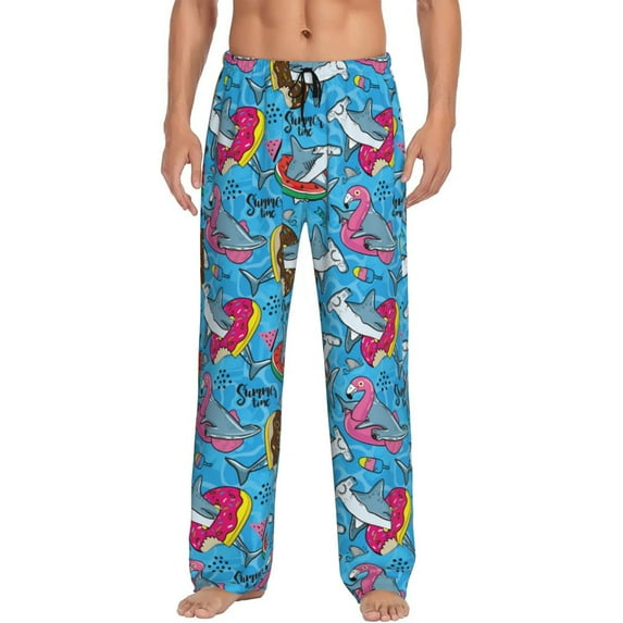 Susaid Sharks Summer Print Mens Pajama Pants Set Sleep & Lounge Pants, PJ Bottoms with Pockets and Button Fly-Medium