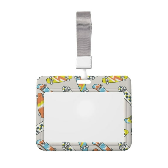 Susaid Skateboard Print ID Badge Holder with Double-Sided Windows Horizontal Hard Plastic Case Black Card Protector Pouch for Office School ID Credit Cards