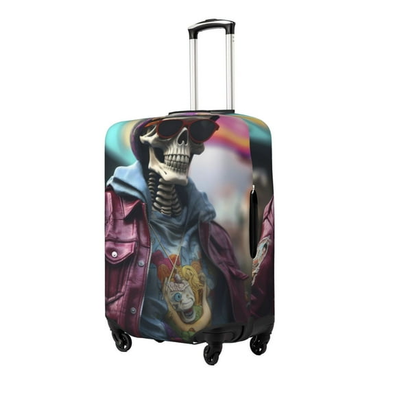 Susaid Skeleton Cool Street Fashion Print Elastic Washable Suitcase Cover with Hidden Zipper, Fits 18-32 Inch Luggage for Protection During Travel-Medium