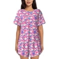 thumbnail image 1 of Susaid Skull Blue Flower Print Women's Pajama Set, Button-Up Sleepwear with Elastic Waist Shorts, Perfect for Lounging, Yoga, Beach, and Casual Wear-X-Large, 1 of 7