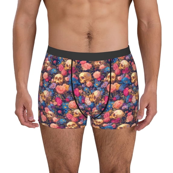 Susaid Skull colorful daisy Print Men's Mesh Boxer Briefs Cooling Breathable Sports Underwear Wide Waistband Boxer Briefs W/Fly-Large