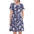 thumbnail image 1 of Susaid Skull flower crystal Pattern Women's Casual Floral Print Crewneck Short Sleeve A Line Boho Maxi Dress, 1 of 6
