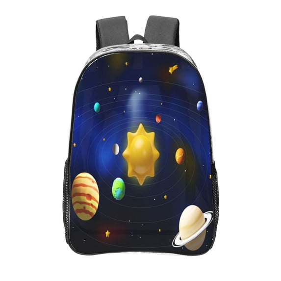 Susaid Solar System Print Clear Backpack See Through Transparent Plastic Clear Bookbags for School, College, Stadium,Work
