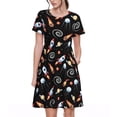 thumbnail image 1 of Susaid Space Rocket Pattern Women's Casual Floral Print Crewneck Short Sleeve A Line Boho Maxi Dress, 1 of 6