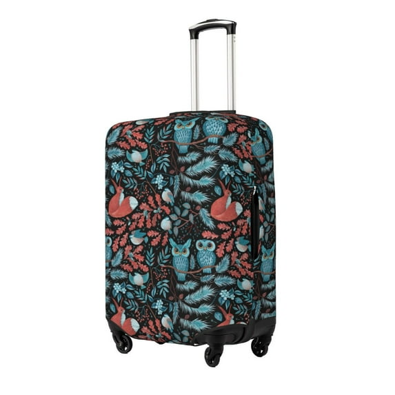 Susaid Squirrel Owl Autumn Maple Leaves Print Elastic Washable Suitcase Cover with Hidden Zipper, Fits 18-32 Inch Luggage for Protection During Travel-Large