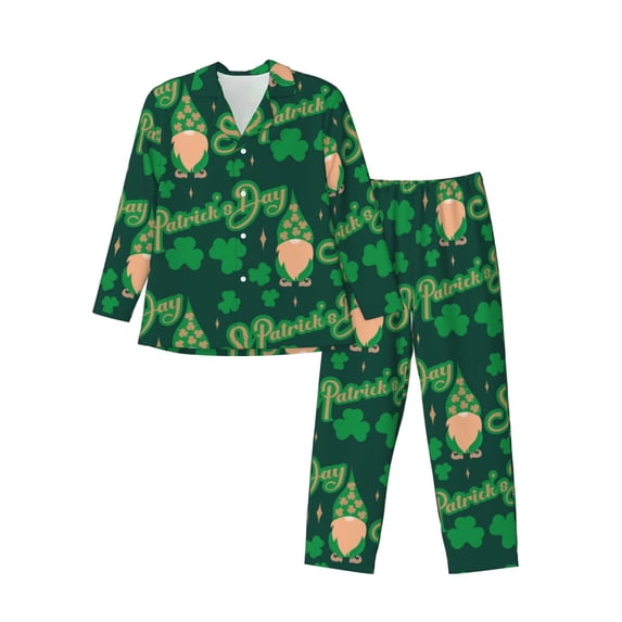 Susaid St Patrick's Day9 Print Men's Long Sleeve Pajama Set, Two-Piece Button-Down Loungewear PJs Set, Comfortable Sleepwear for Relaxation-X-Large