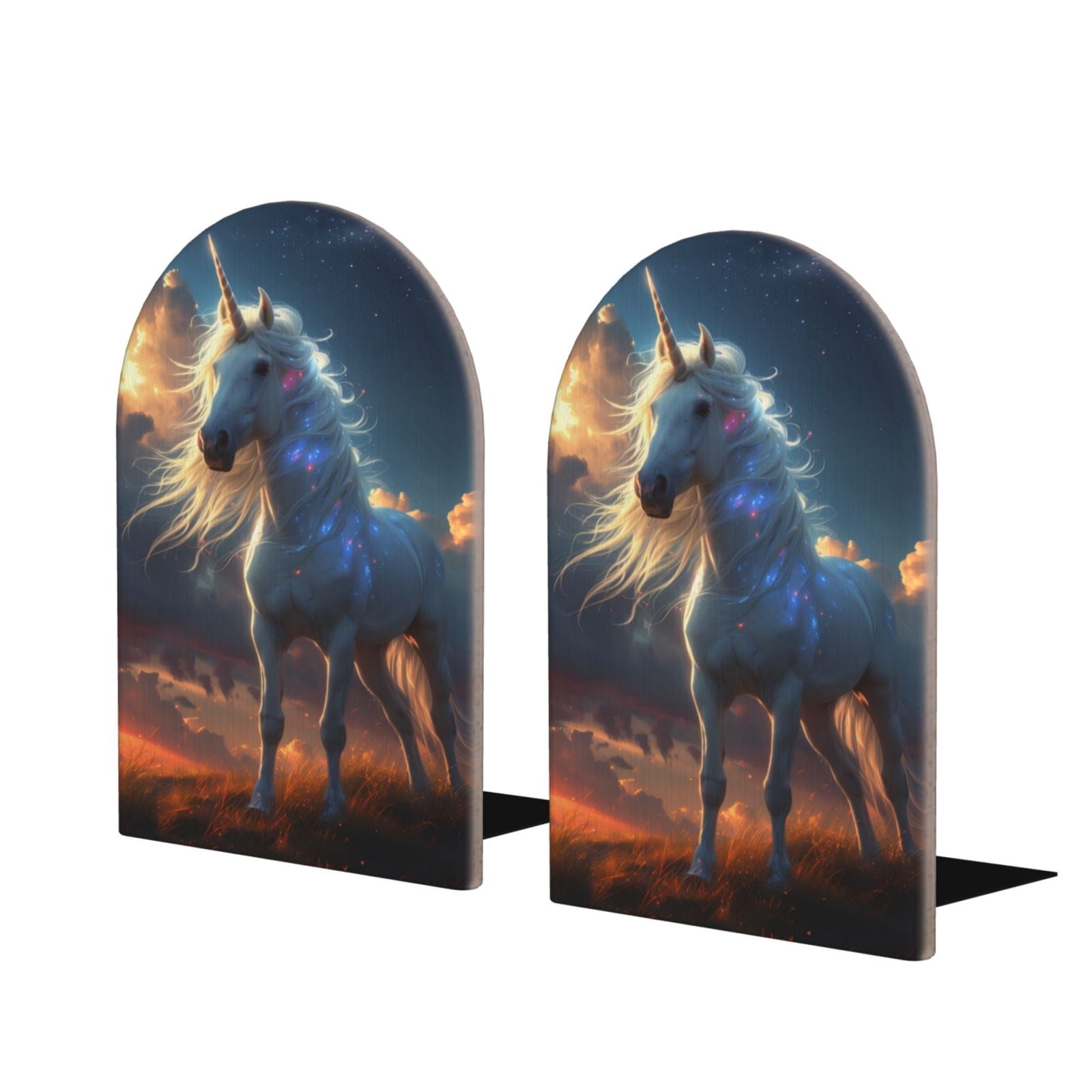 Susaid Starry Light White Horse Print Wooden Bookends Decorative Book ...