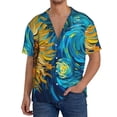 thumbnail image 1 of Susaid Starry Sunflower Dreamscape Print Men's Polo Shirts Button Down Short Sleeve Casual Summer Beach Vintage Shirts for Men-Medium, 1 of 5