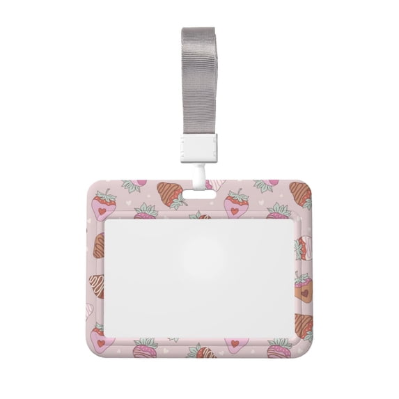 Susaid Strawberry Cake Print ID Badge Holder with Double-Sided Windows Horizontal Hard Plastic Case Black Card Protector Pouch for Office School ID Credit Cards