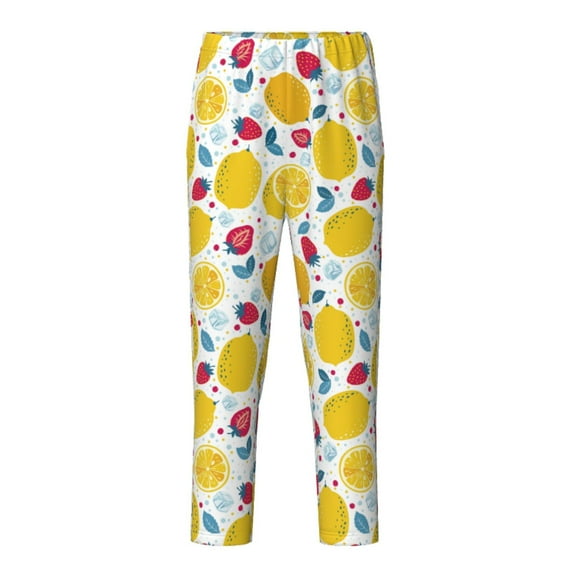 Susaid Strawberry Lemon Print Soft Teen Sleep Pants, Long Pajama Bottoms with Two Pockets and Elastic Waist, Designed for Ages 5-16-Small