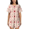 thumbnail image 1 of Susaid Strawberry Print Women's Pajama Set, Button-Up Sleepwear with Elastic Waist Shorts, Perfect for Lounging, Yoga, Beach, and Casual Wear-Large, 1 of 7