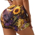 thumbnail image 1 of Susaid Sunshine Cute Cat Sunflower Print Intensify Workout Shorts for Women Seamless Scrunch Short Gym Yoga Running Sport Active Exercise Fitness Shorts-Large, 1 of 8