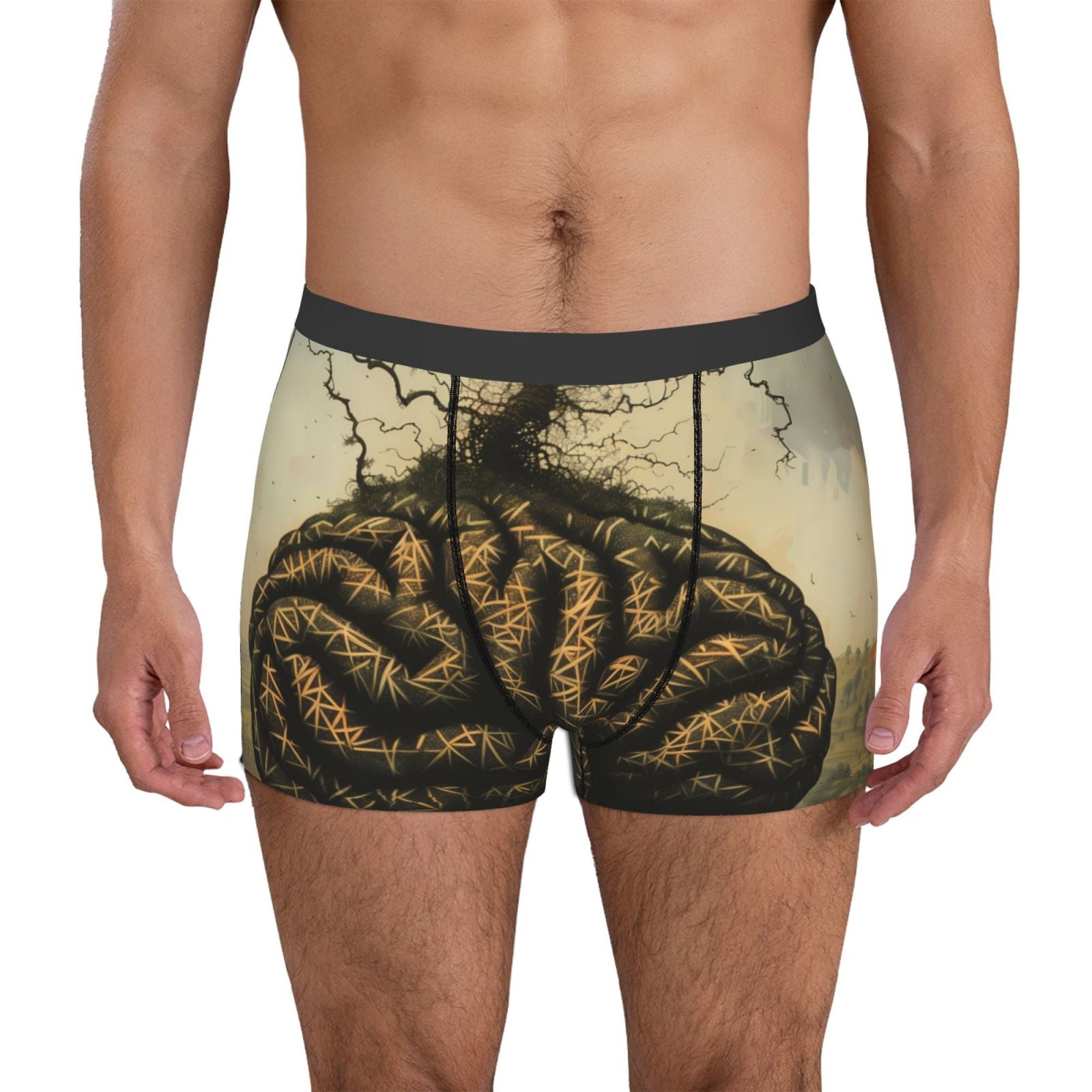Susaid Surreal Brain Tree Print Men's Mesh Boxer Briefs Cooling