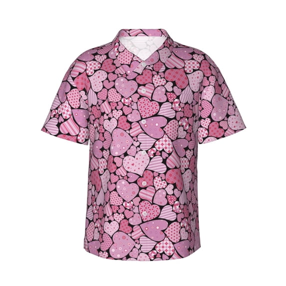 Susaid Sweet Heart Print Hawaiian Shirts for Men Women,Hawaiian Summer Short-Sleeve Casual Relaxed-Fit Button-Down,3X-Large