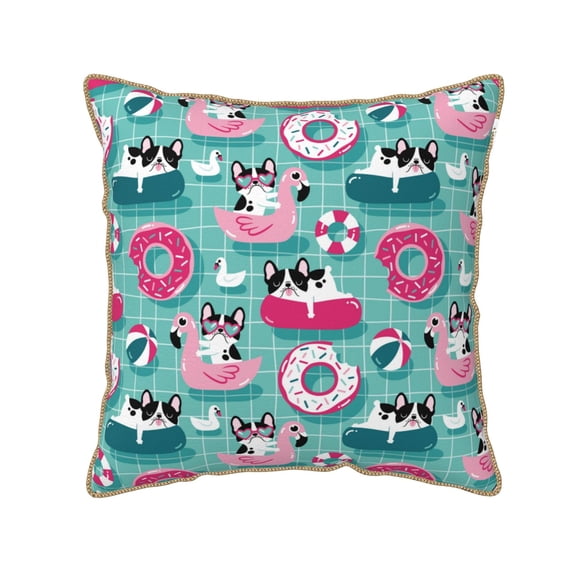 Susaid Swimming Bulldog Print Velvet Throw Pillow Covers Home Art Deco Pillowcase Square Pillow Case Cushion Cover for Bed Sofa Living Room Car Indoor and Outdoor-20"x20"