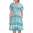 thumbnail image 1 of Susaid Teal Turquoise Wood Pattern Women's Casual Floral Print Crewneck Short Sleeve A Line Boho Maxi Dress, 1 of 6