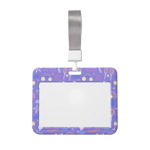 Susaid Tennis 1 Print ID Badge Holder with Double-Sided Windows Horizontal Hard Plastic Case Black Card Protector Pouch for Office School ID Credit Cards