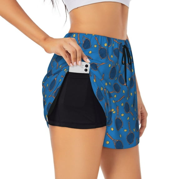 Susaid Tennis Rackets 1 Print Women's High Waisted Running Shorts Quick Dry Athletic Gym Track Workout Shorts Zip Pocket-Medium