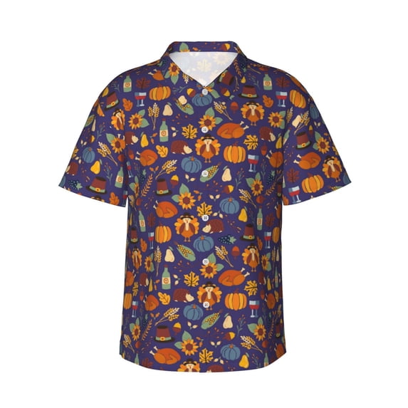 Susaid Thanksgiving Turkey 2 Print Hawaiian Shirts for Men Women,Hawaiian Summer Short-Sleeve Casual Relaxed-Fit Button-Down,X-Large