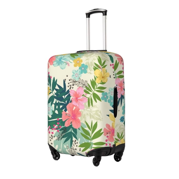 Susaid Tropical Flowers Print Elastic Washable Suitcase Cover with Hidden Zipper, Fits 18-32 Inch Luggage for Protection During Travel-Large