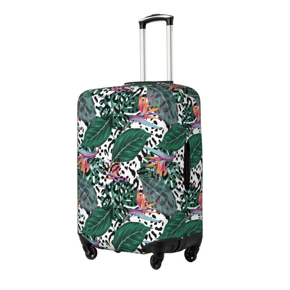 Susaid Tropical Leaves Print Elastic Washable Suitcase Cover with Hidden Zipper, Fits 18-32 Inch Luggage for Protection During Travel-Medium