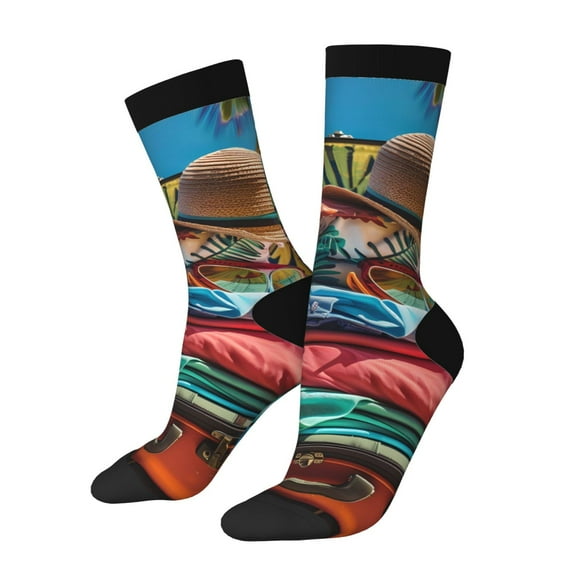 Susaid Tropical Vacation Essentials Print Men's Moisture Wicking Cushioned Crew Work Boot Socks Suitable for Size 36-45