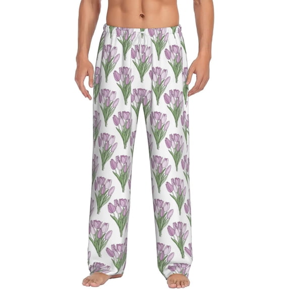 Susaid Tulips Flowers Print Mens Pajama Pants Set Sleep & Lounge Pants, PJ Bottoms with Pockets and Button Fly-Medium
