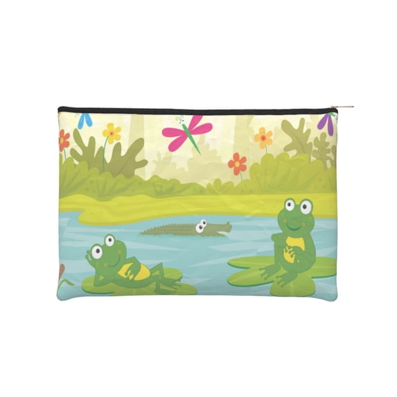 Susaid Two Frogs Are Sitting On Water Lilies Print Makeup Mini Bags for Women Multi Color Cosmetics Bag Travel Toiletry Bag Pencil Pouch Blank Makeup Bags with Zipper