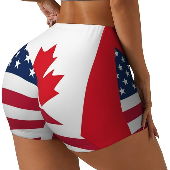 Susaid USA Canada Flag Print Intensify Workout Shorts for Women Seamless Scrunch Short Gym Yoga Running Sport Active Exercise Fitness Shorts-Large