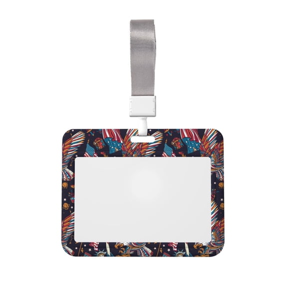 Susaid United States Of America Print ID Badge Holder with Double-Sided Windows Horizontal Hard Plastic Case Black Card Protector Pouch for Office School ID Credit Cards