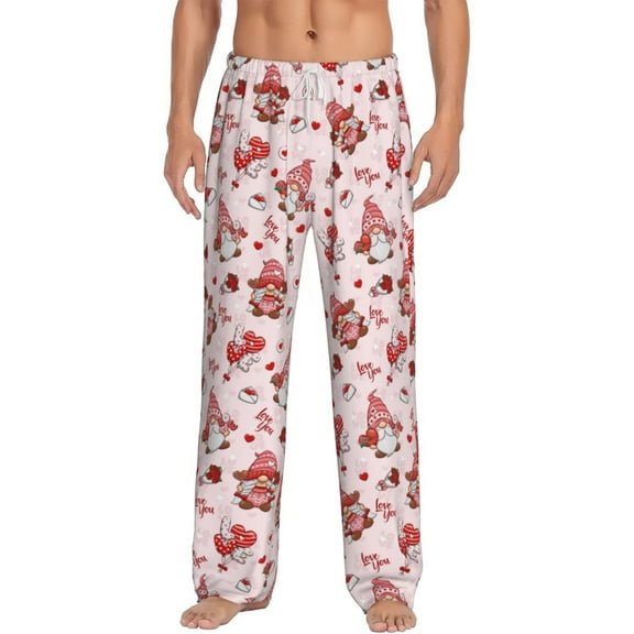 Susaid Valentine's Day gnome Print Mens Pajama Pants Set Sleep & Lounge Pants, PJ Bottoms with Pockets and Button Fly-XX-Large