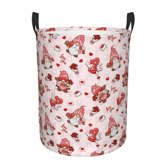 Susaid Valentine's Day gnome Print Waterproof Oxford Cloth Storage Circular Laundry Hamper BasketCapacity for Home-Small