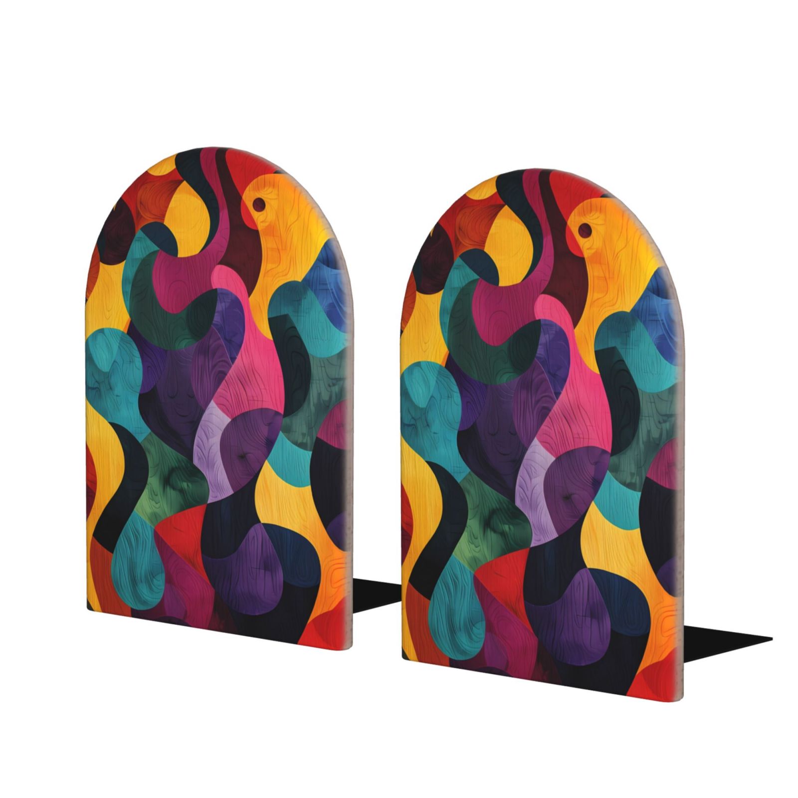 Susaid Vibrant Abstract Flow Print Wooden Bookends Decorative Book Ends ...
