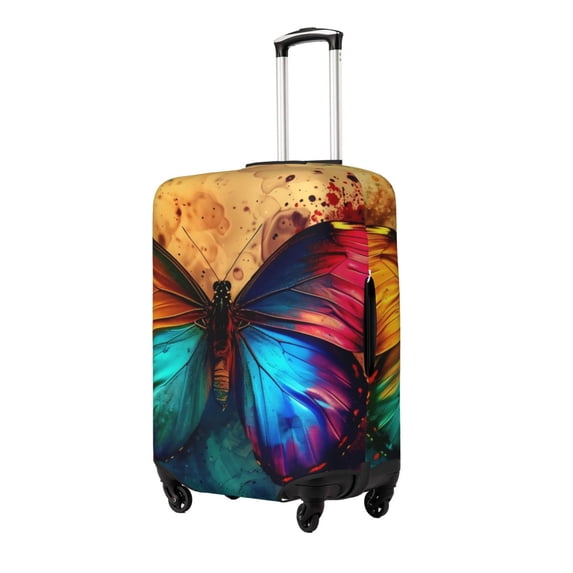 Susaid Vibrant Rainbow Butterfly A Print Elastic Washable Suitcase Cover with Hidden Zipper, Fits 18-32 Inch Luggage for Protection During Travel-Large