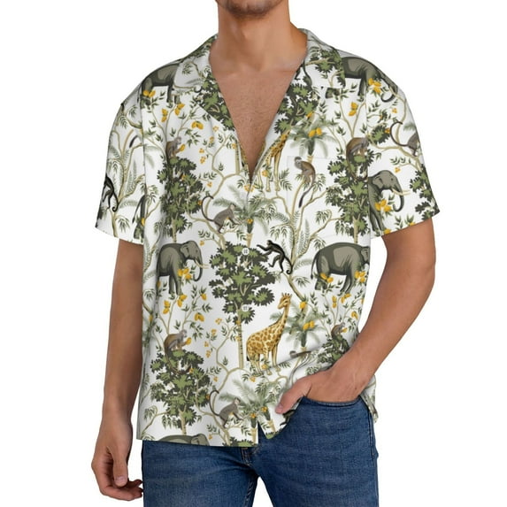 Susaid Vintage Animals Palm Tree Print Men's Polo Shirts Button Down Short Sleeve Casual Summer Beach Vintage Shirts for Men-3X-Large