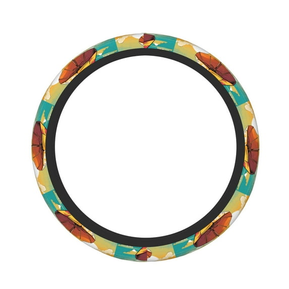 Susaid Vintage Beach Sunset Print Elastic Car Steering Wheel Cover, 15 Inches Breathable Vehicle Steer Wheel Protector, Universal for SUV, Truck